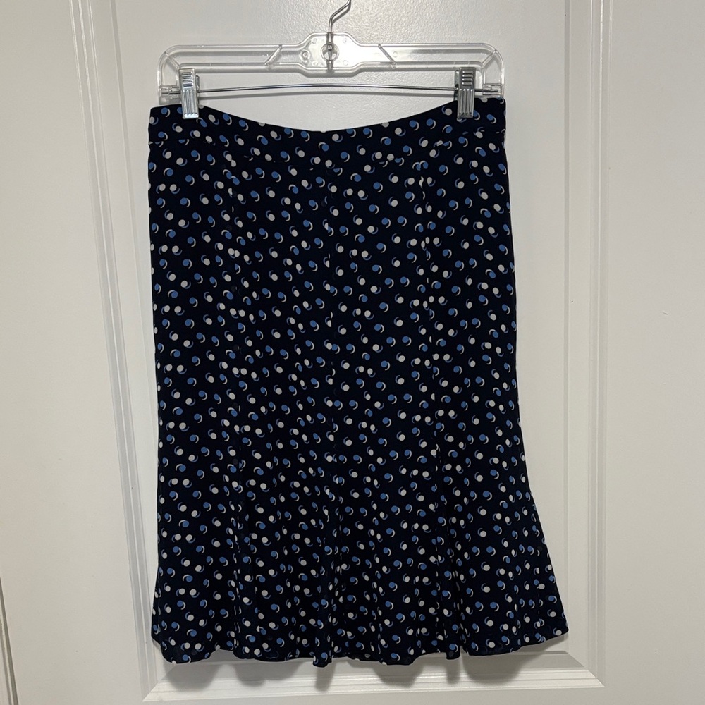 Talbots Navy Midi Skirt with Light Blue Crescent Motif